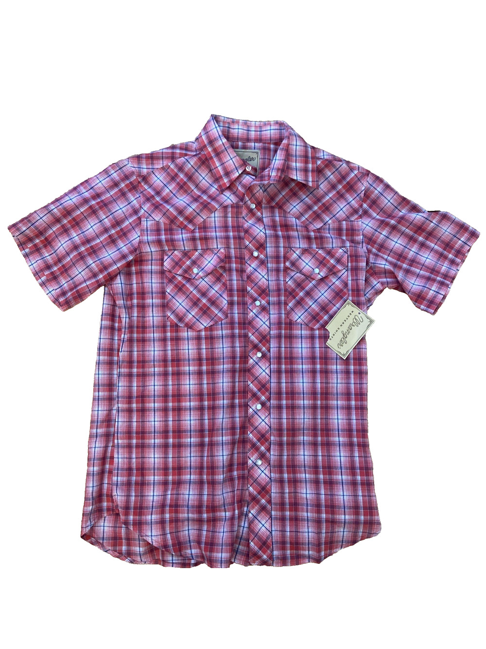 NWT Wrangler Retro Men’s Red & White Button-Down Plaid Shirt Size Medium Snap